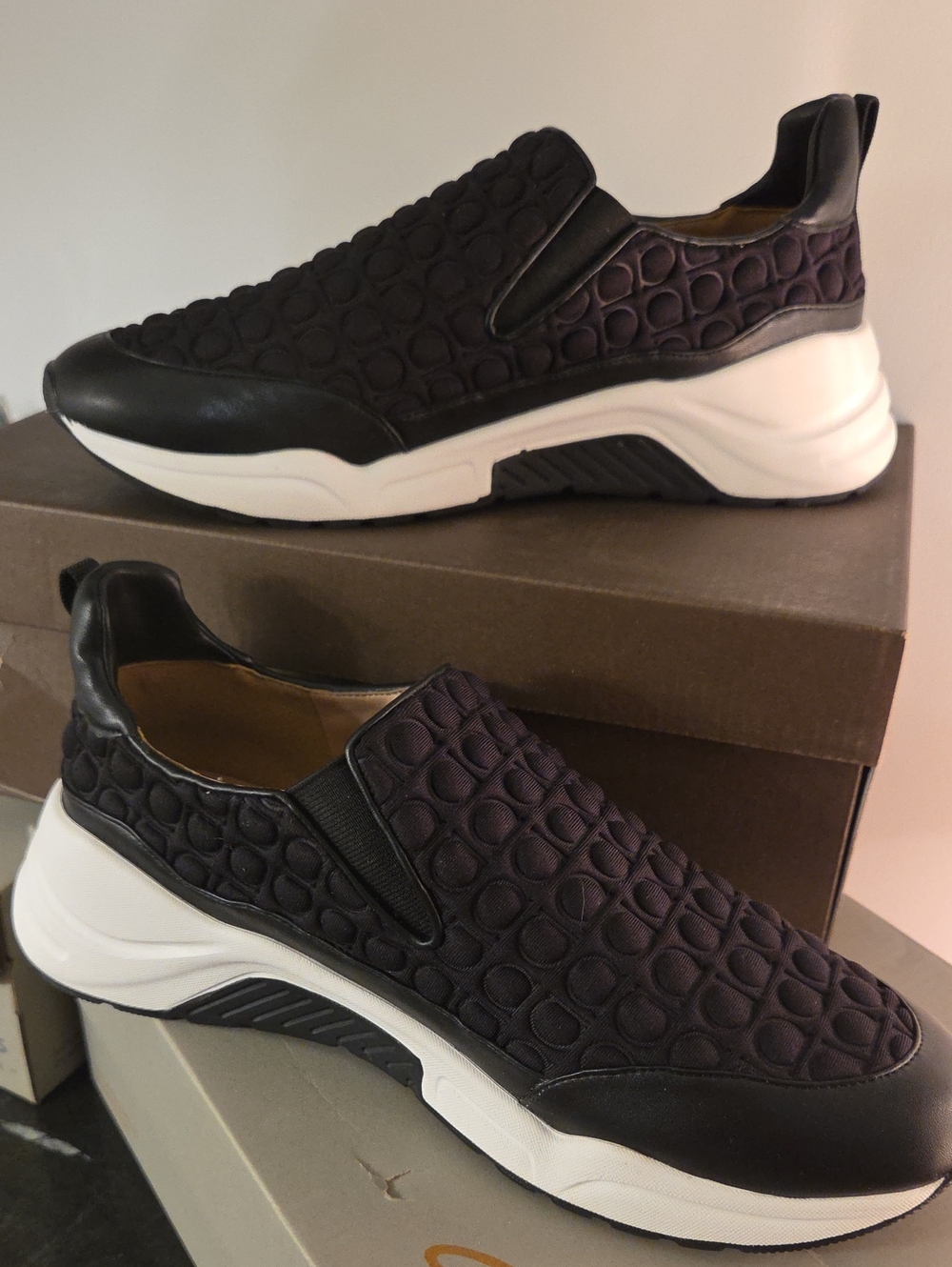 Paolo Mens Black Quilted Slip-On Sneakers with White Sole